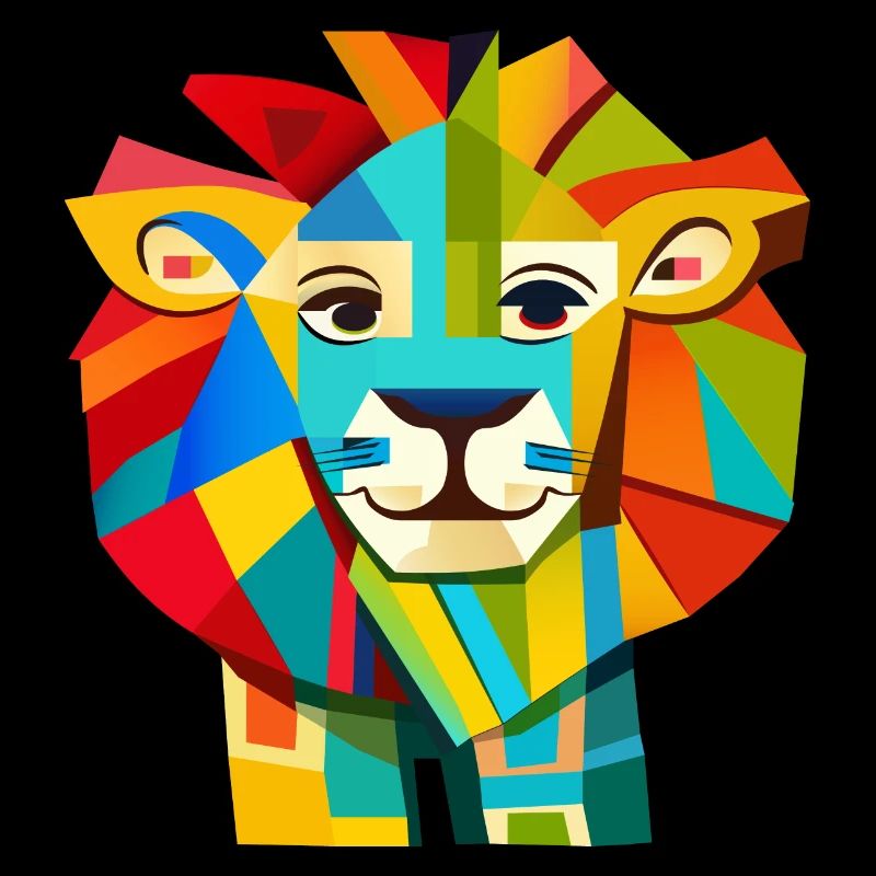 Lion abstrait (formes géométriques, coloré)