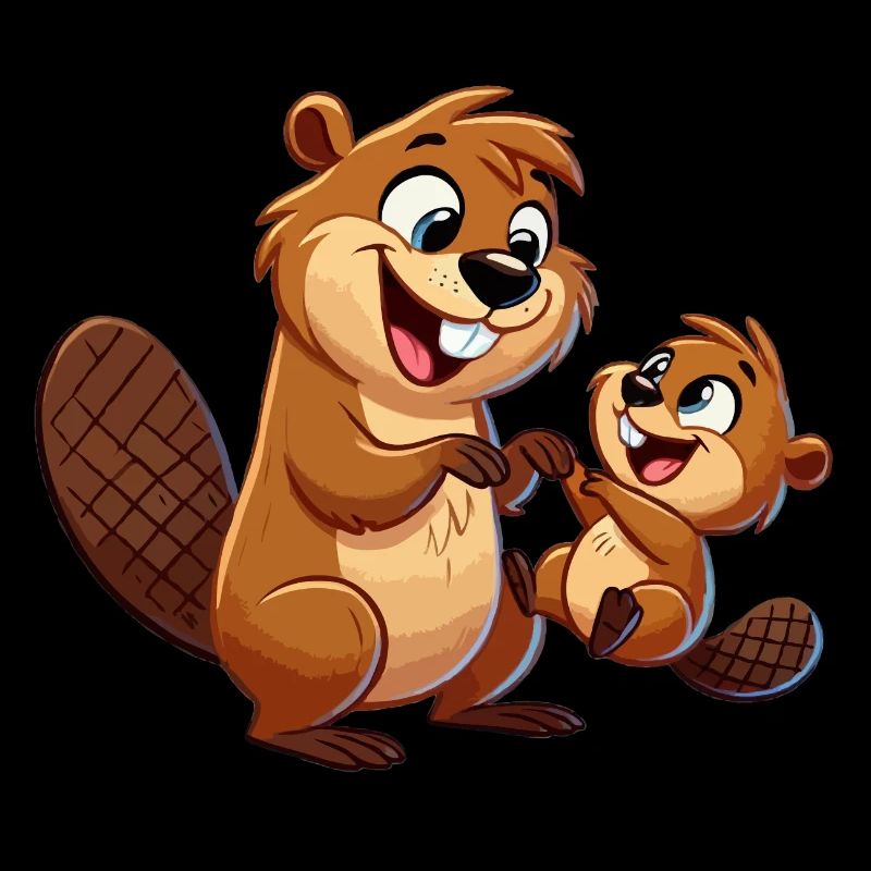 Bibermutter mit herumtollendem Kind