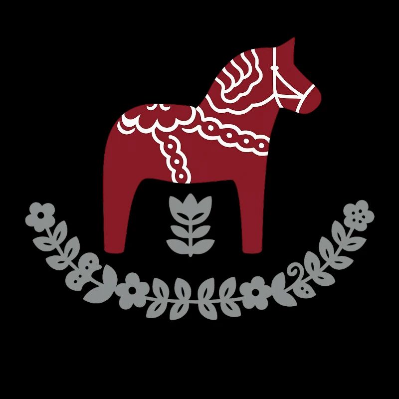 Cheval Dala avec arche fleurie – Design folklorique nordique
