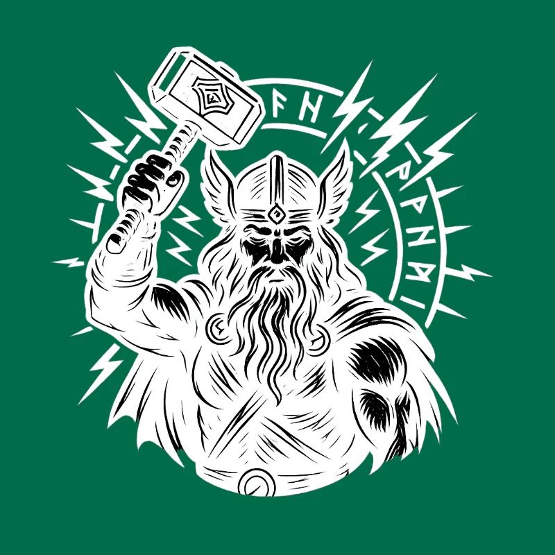 Odin mit Thorhammer Blitz Runenkreis Mjölnir