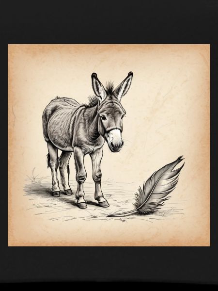 Donkey and Feather Sepia Sketch