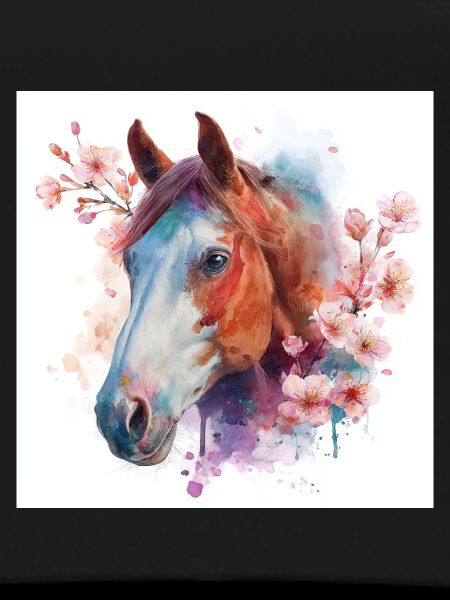 Aquarelle Cheval et Fleurs