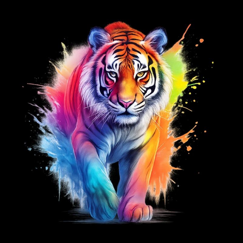 Tigre arc-en-ciel en aquarelle couleur éclaboussure. Look
