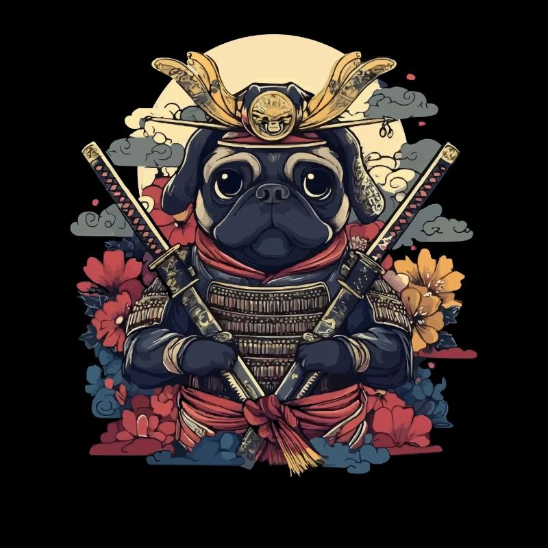 Guerriers carlin samouraï avec épées et fleurs