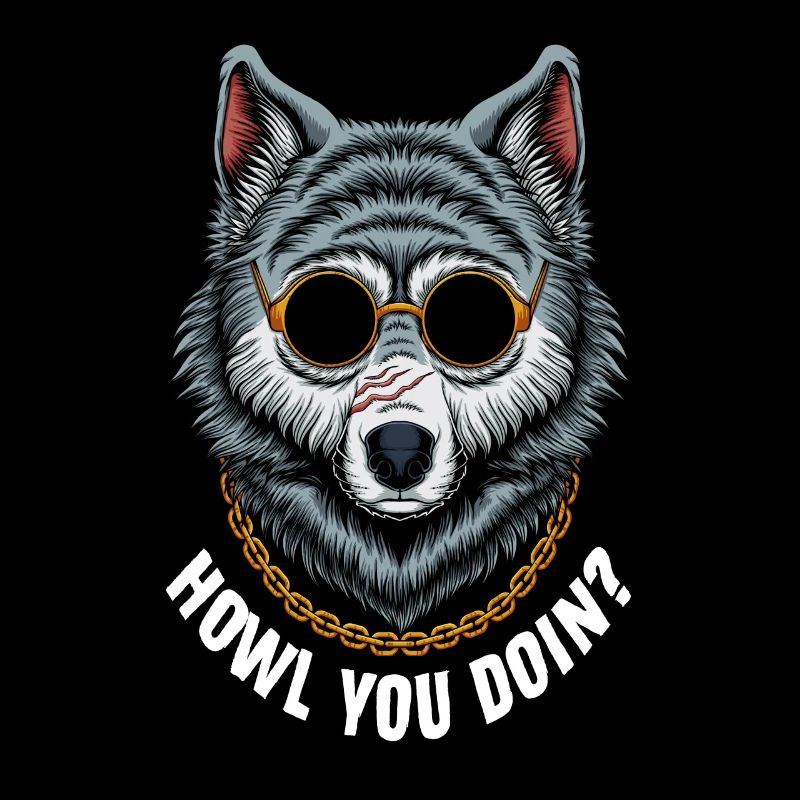 Cool Wolf avec des lunettes et une chaîne - Comment vas-tu ?