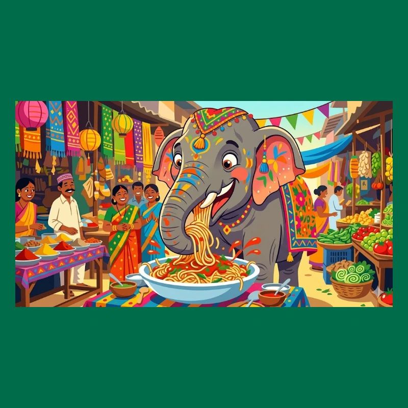 Art drôle de l’éléphant mangeant des spaghettis