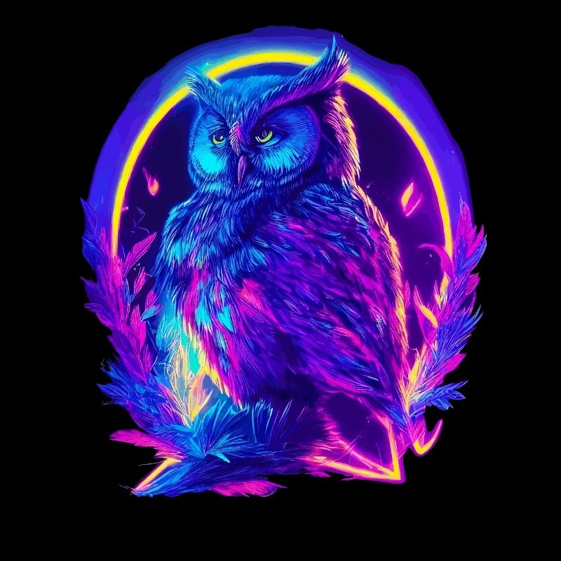 Mystisch leuchtende Eule Neon Synthwave