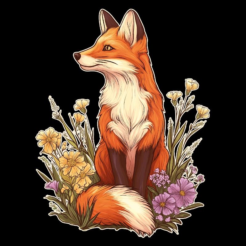 Fox with flowers and blossoms