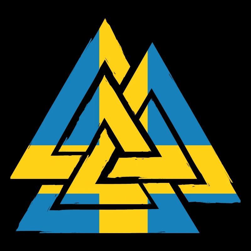 Drapeau suédois avec Valknut, symbole d'Odin