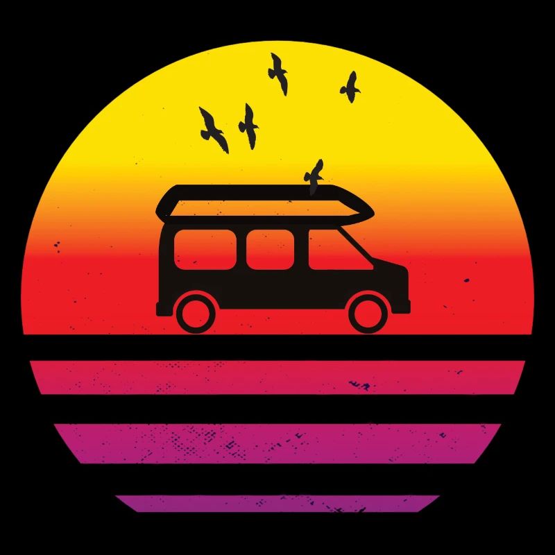 Camper Van Retro Sunset Vintage Campervan