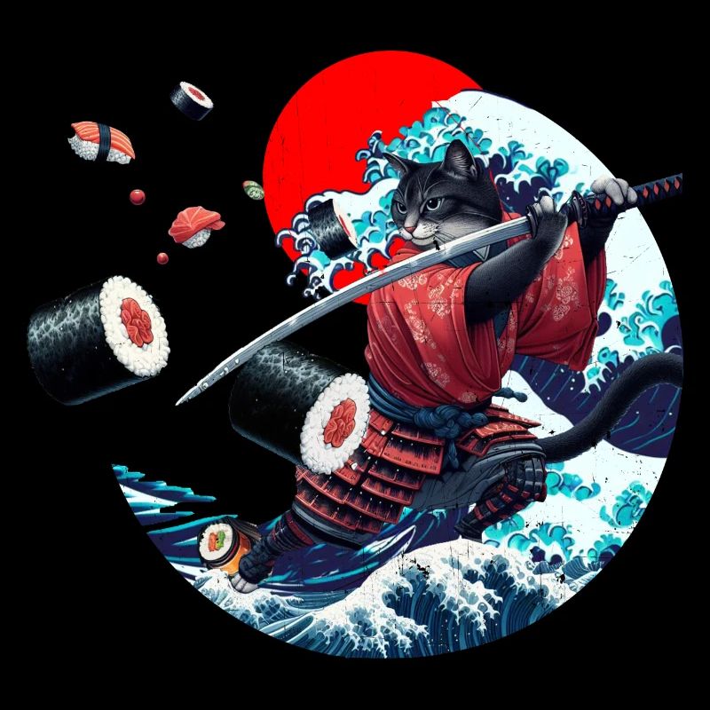 Chat samouraï japonais sush