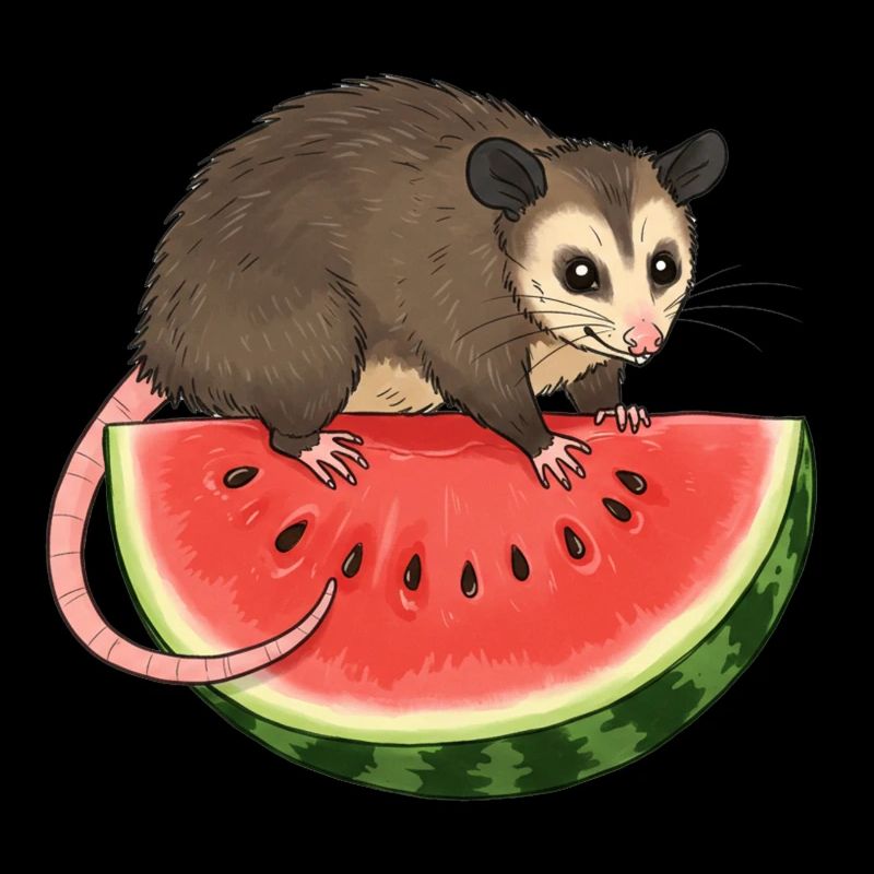 Opossum with Watermelon