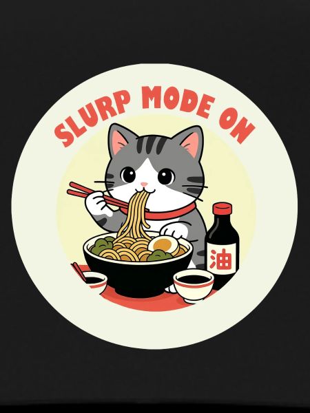 Chaton mangeant Ramen Mode Slurp