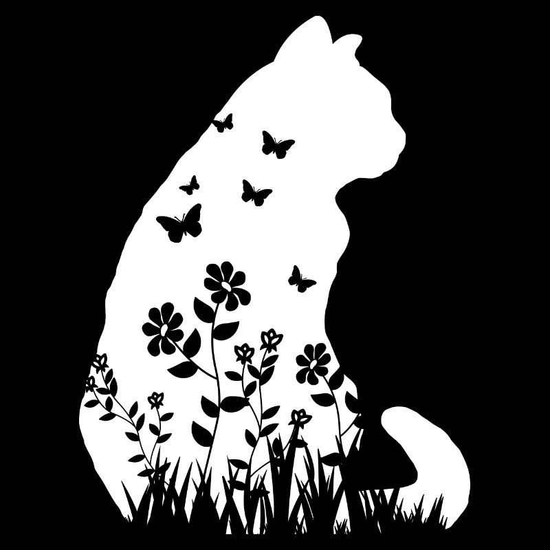 Mignon Chat Motif de Fleur Silhouette Chat Amoureux Cadeau
