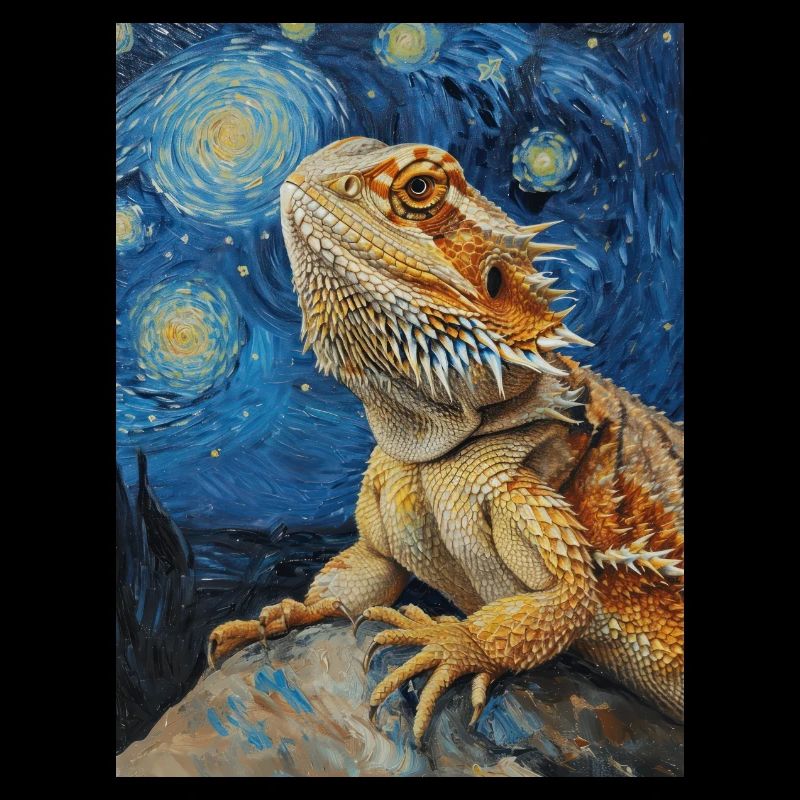 Bearded Dragons, Lizards, Van Gogh, Starry Night