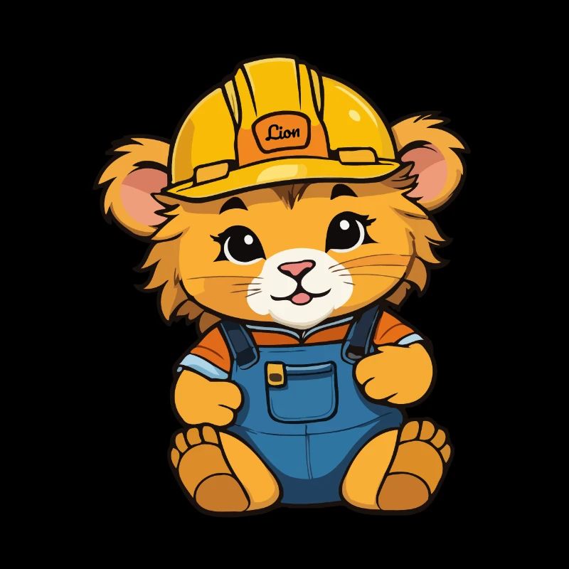 Bébé lion comme ouvrier du bâtiment