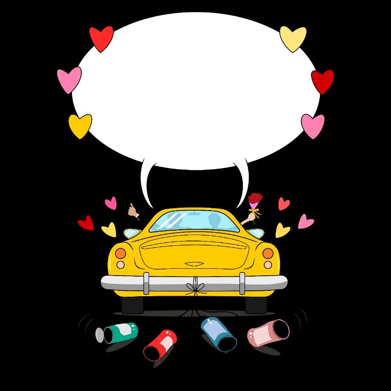 Wedding car with speech bubble in yellow
