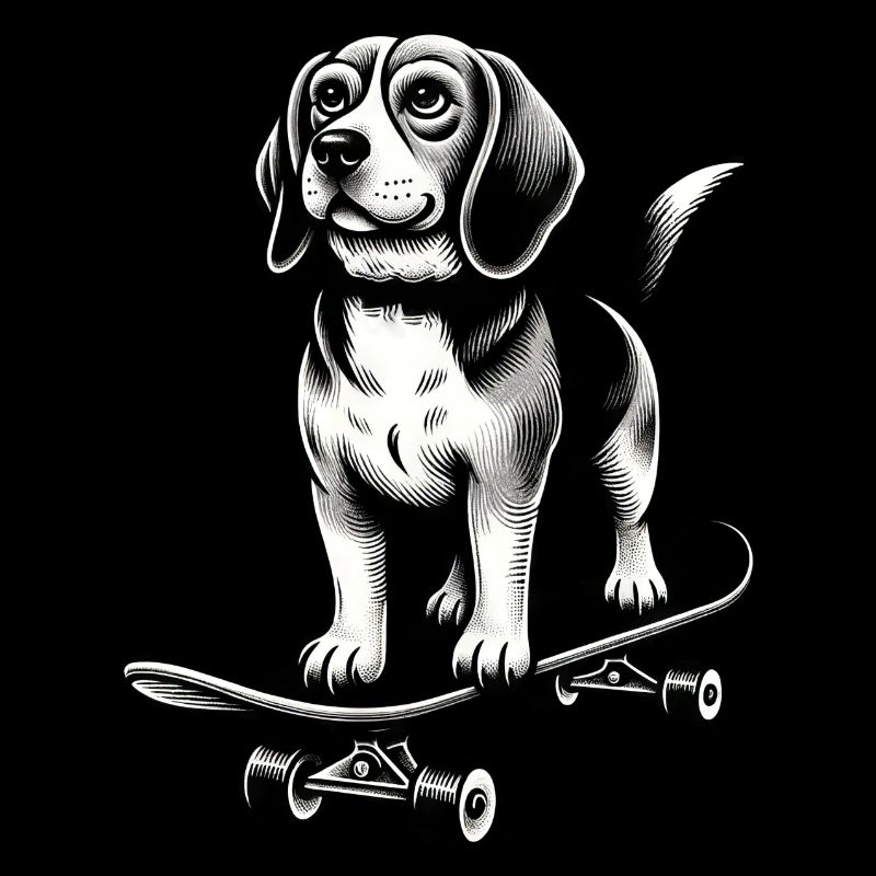 Beagle Chien Skateboard Noir Blanc Style De Tatouage