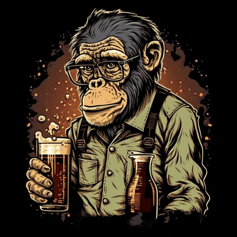 Chimpanzé geek cool avec de la bière