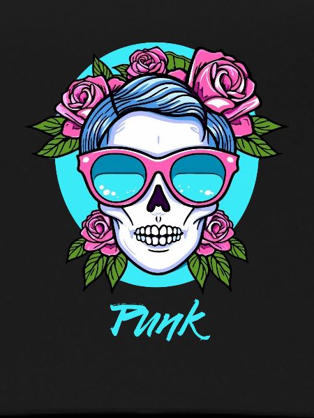 Punk skull and roses