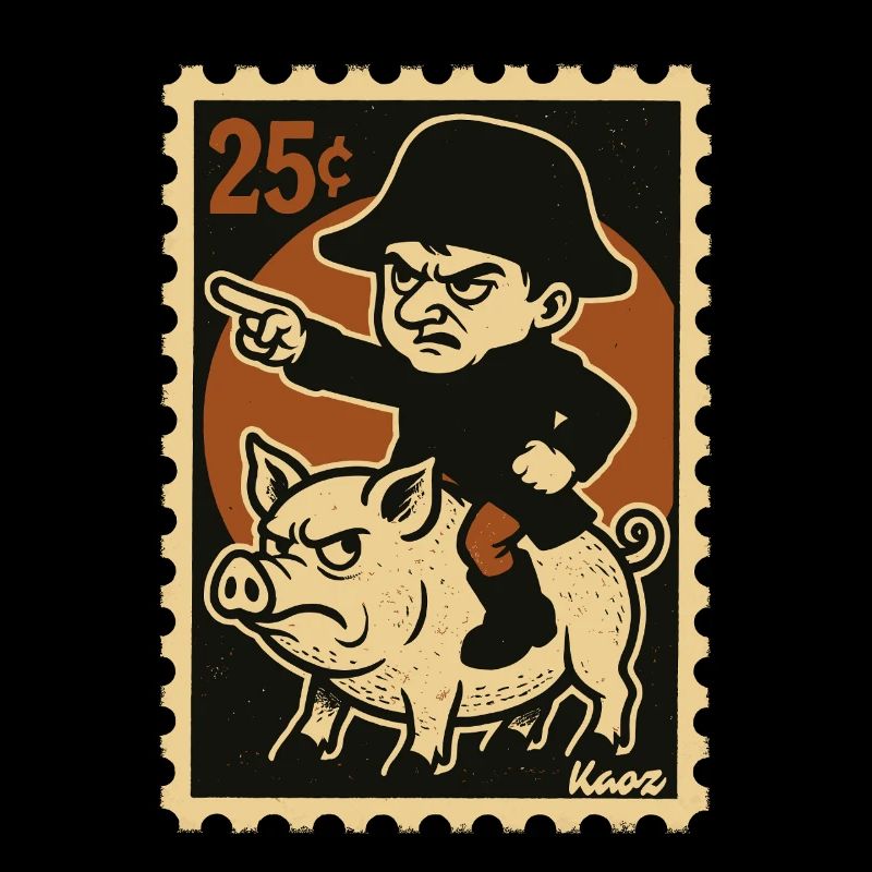Little Napoleon rides angry pig