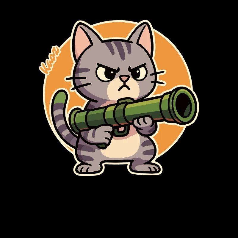 Angry Cat with Bazooka – Comic Motif