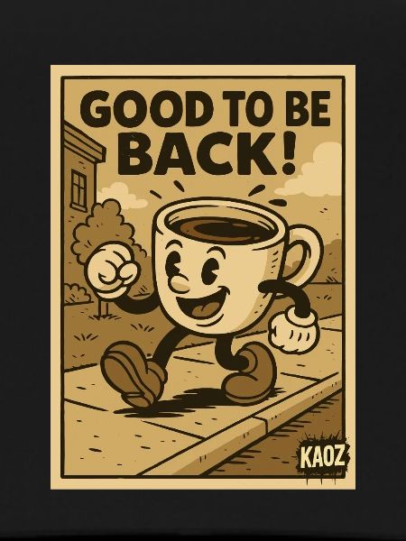 Cheerful coffee cup walks