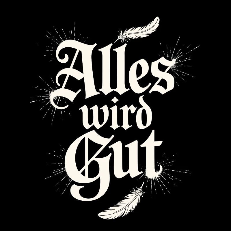 Alles wird gut Spruch mit Federn und Glanz