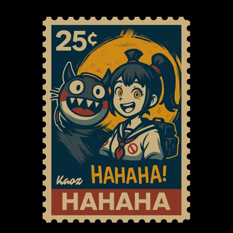 Fille avec chat yokai et pleine lune