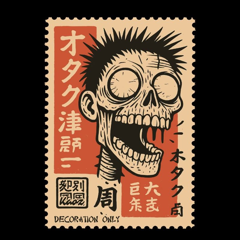 Zombie stamp with Japanese text decoration