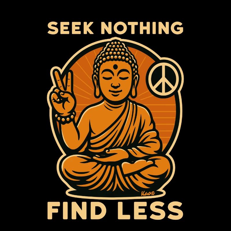 Buddha mit Peace-Zeichen und Spruch in Retro-Optik