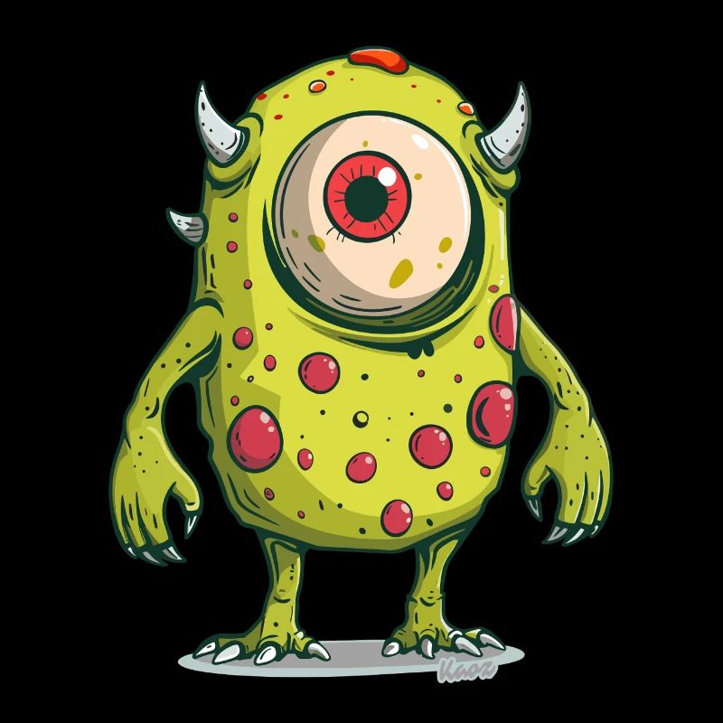 Monstre borgne vert avec des cornes et des taches