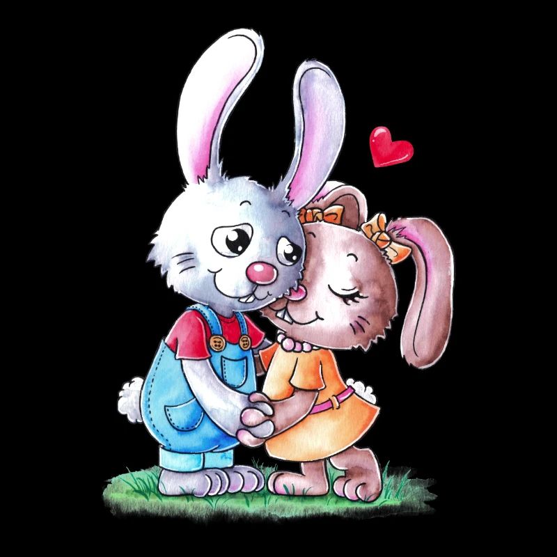 Cute cartoon easter bunny couple