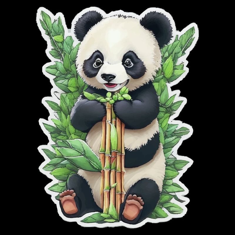 Panda bear eats bamboo