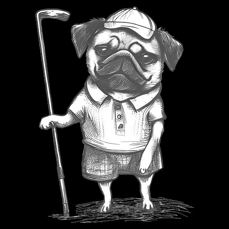 Pug golfer pencil drawing