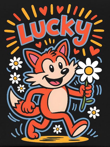 Lucky Cartoon Fox with Daisy