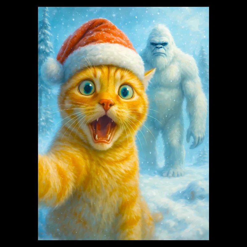 chat, chapeau de Père Noël, Yéti, Noël, neige, mème, selfi