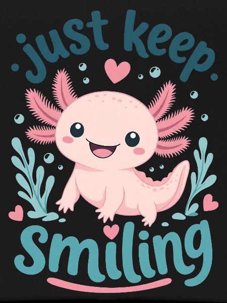 Pink Axolotl Smiling Undersea