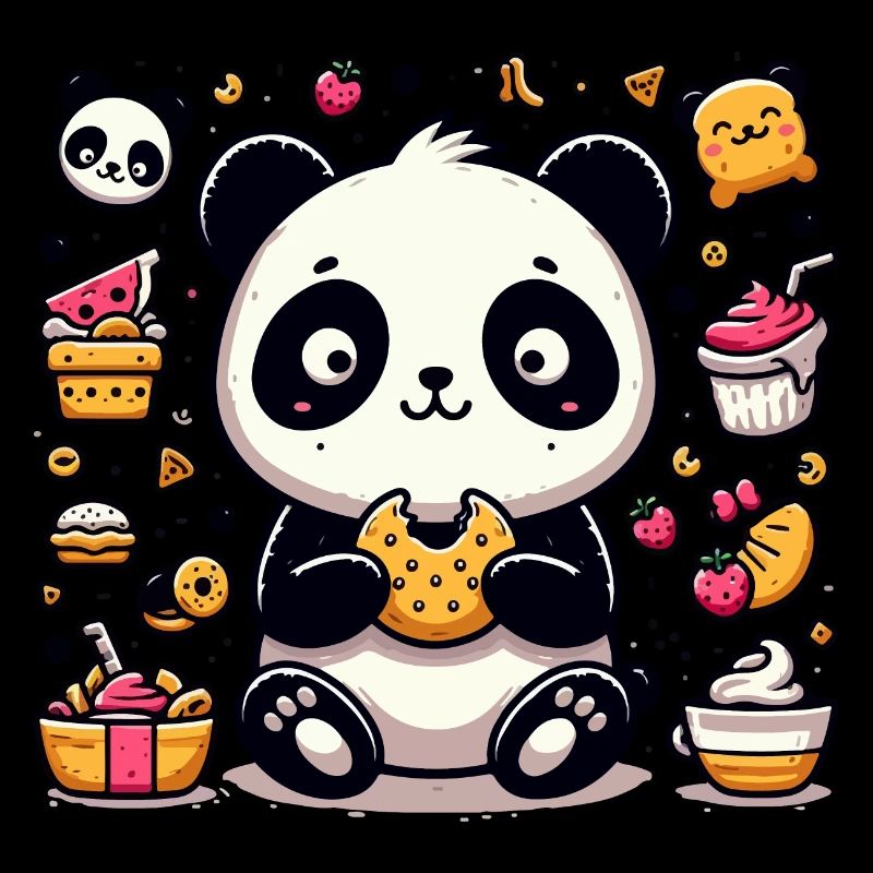 Cute panda with snacks