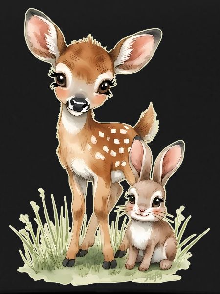 🦌🐰Faon et Tender Bunny – Illustration