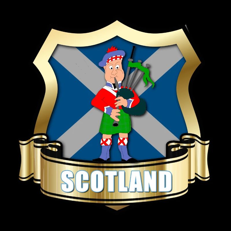 Scotland Flag with Gold Shield & Piper