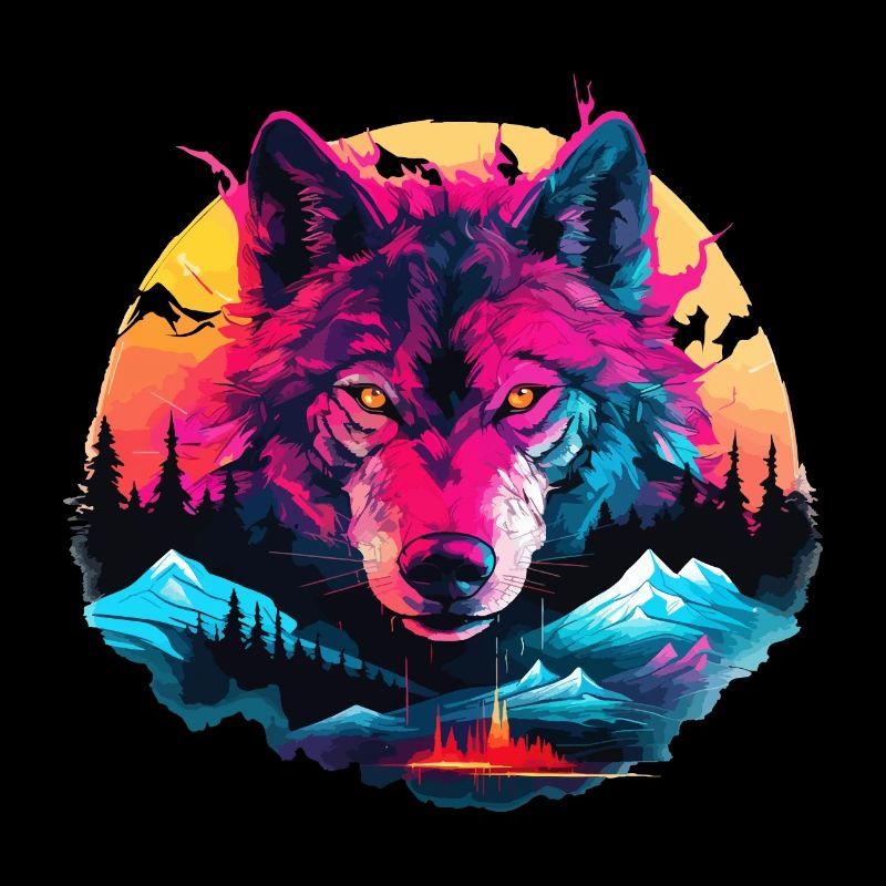 Wolf Wolf Head Wolves Wolf Pack Nature Neon Colorful
