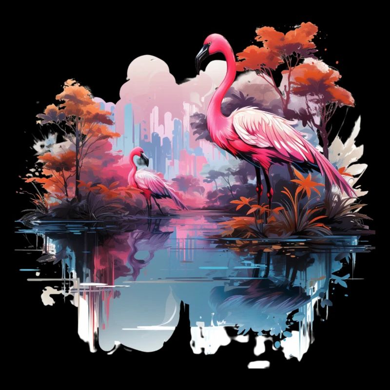 Flamants roses oiseaux nature design