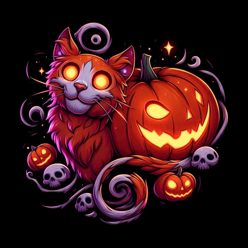 Mystical Cat & Glowing Pumpkins