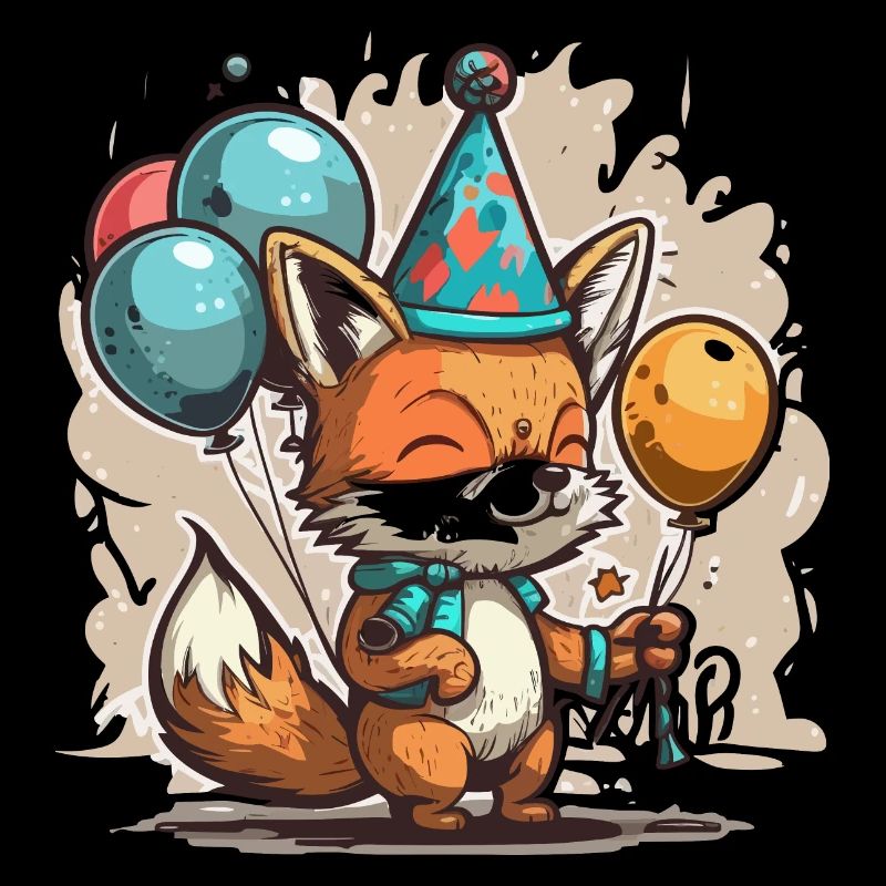Verspielte Feier: Fuchs mit Luftballons