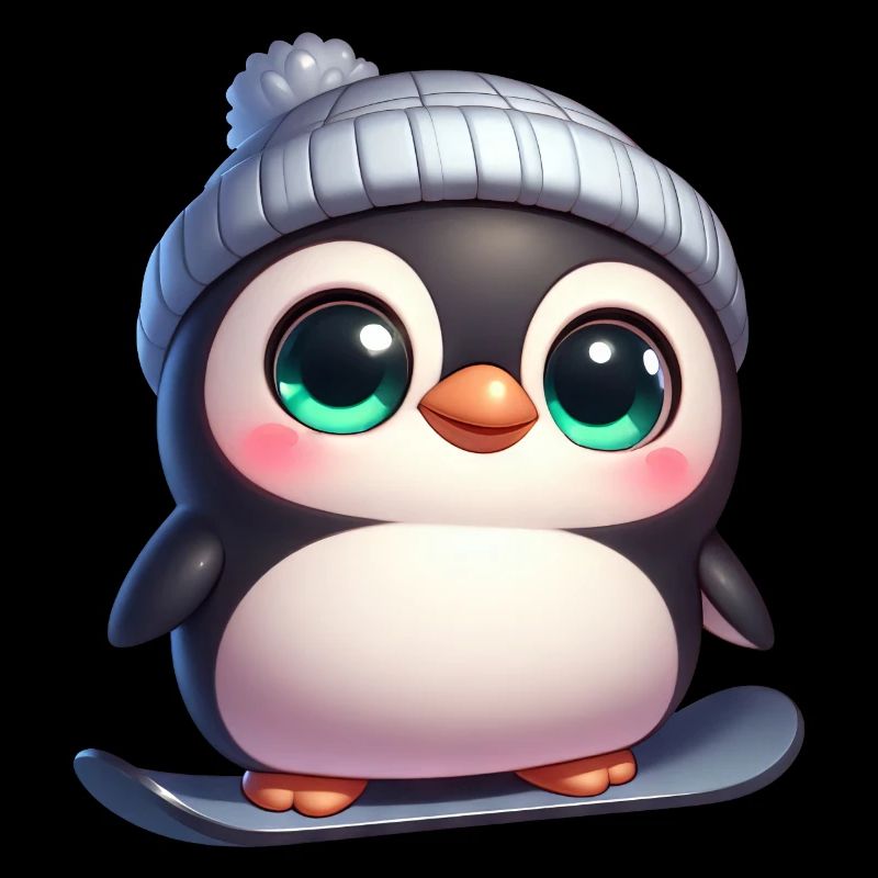 Mignon pingouin snowboard dessin animé d’hiver