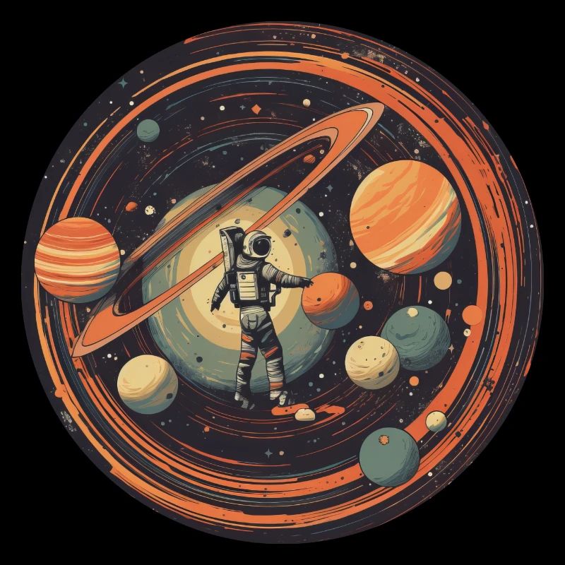 Astronaut in space with solar system and
