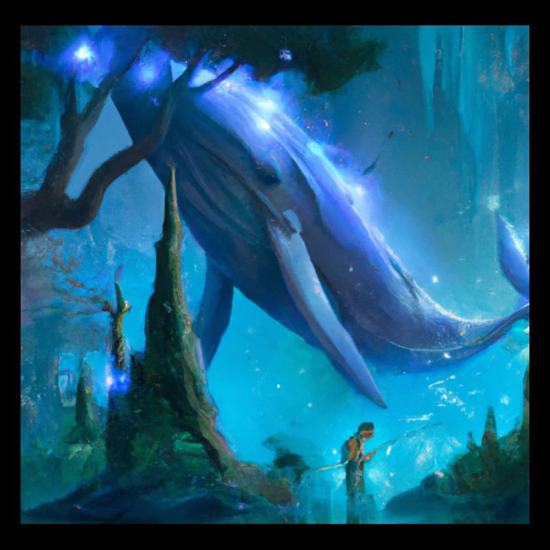 Flying whale in magical forest