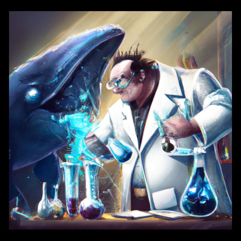 Mad scientist experimenting on a whale