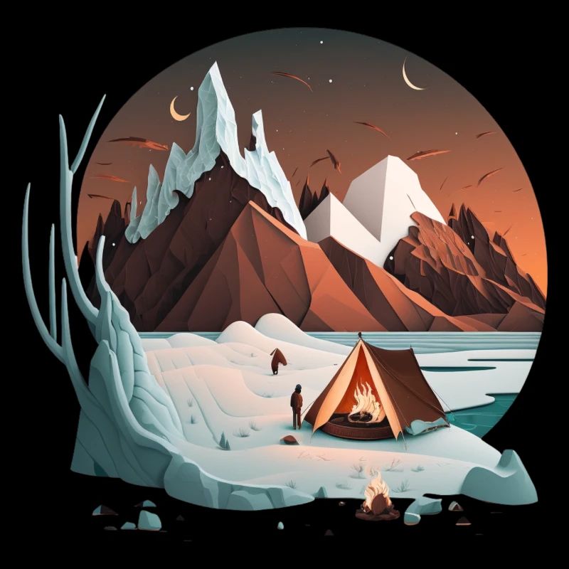 Camping in the mountains around the campfire